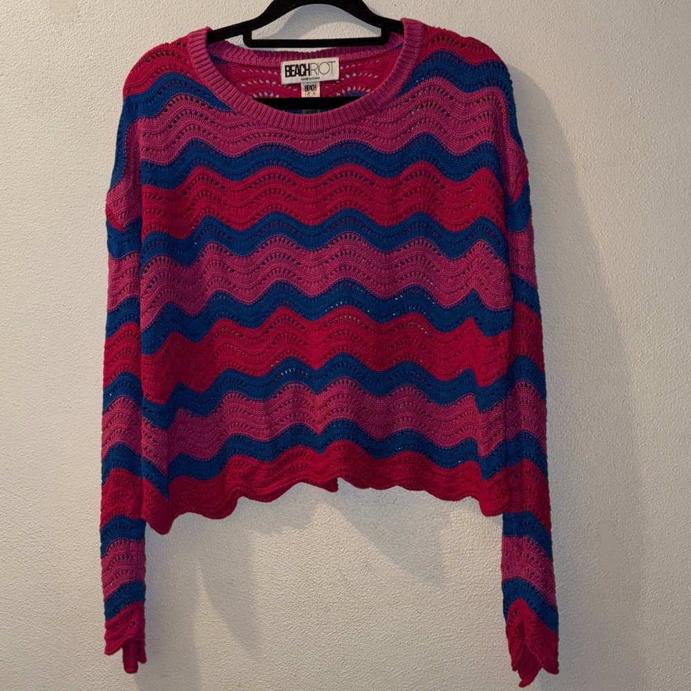 Beach Riot size Medium Women’s Multicolor Wave Knit Sweater Swim coverup